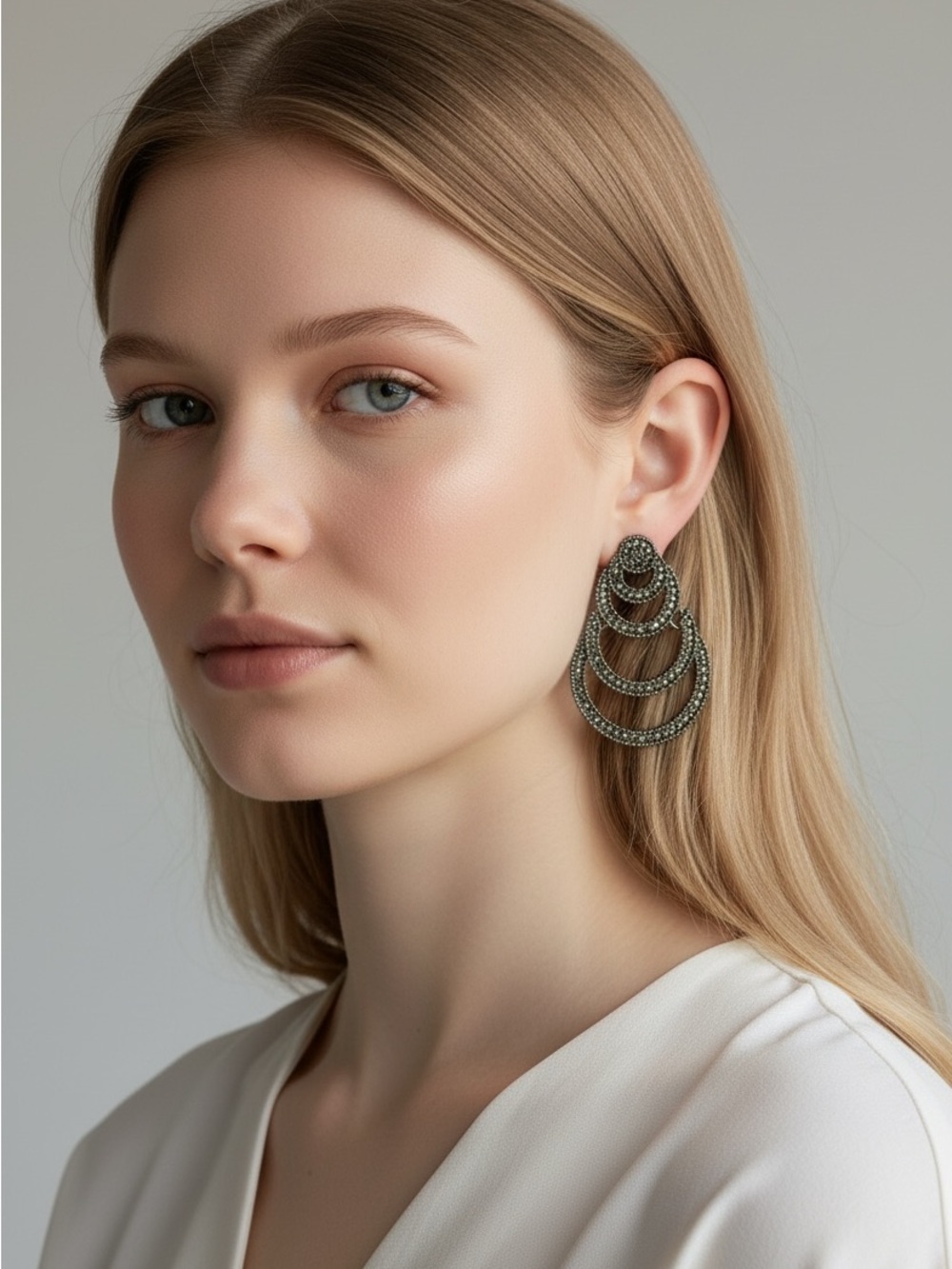 10/14 Elegant Pewter Multi-Hoop Statement Earrings - Women Jewelry